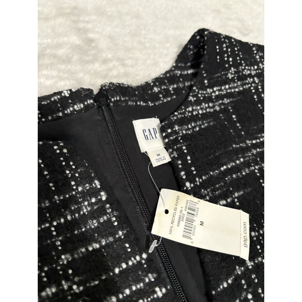 Gap Sleeveless Tweed Shift Dress Medium Split Neck Black Lined Pockets - Picture 8 of 10